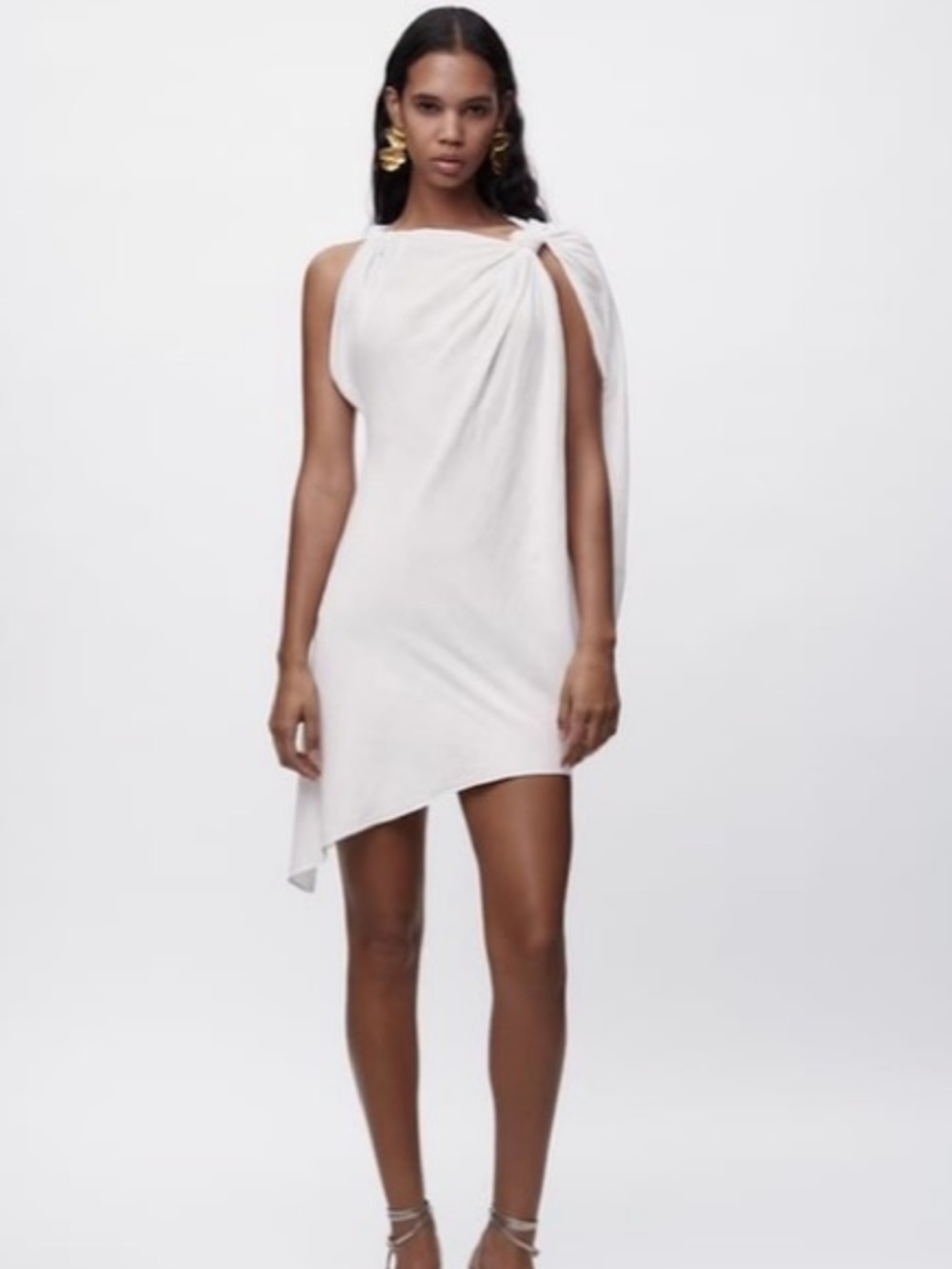 Zara Twist Shoulder Linen Mini Dress